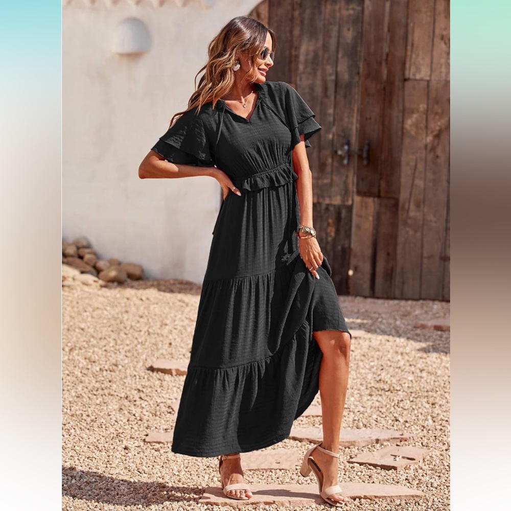 Black Short Sleeve Maxi Dress